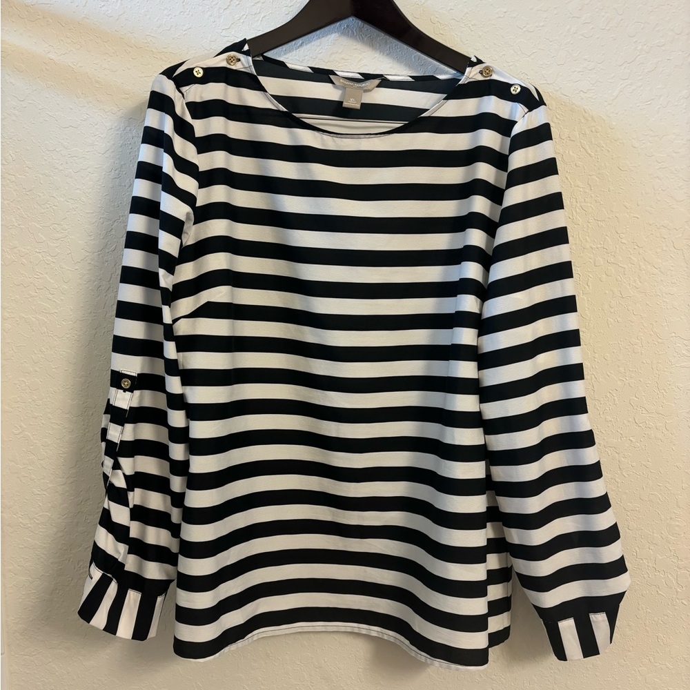 BANANA REPUBLIC - Black and White Striped Shirt - SIZE XL
